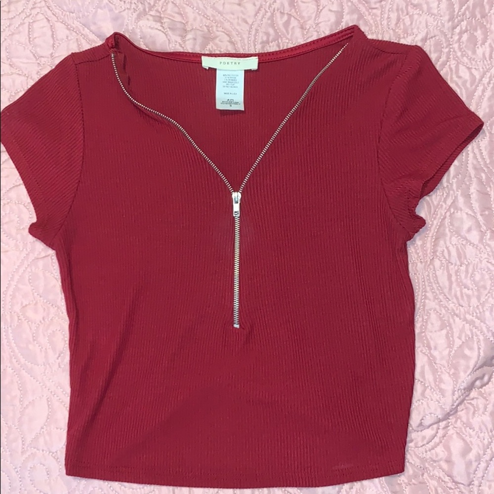Dark red zipper crop top